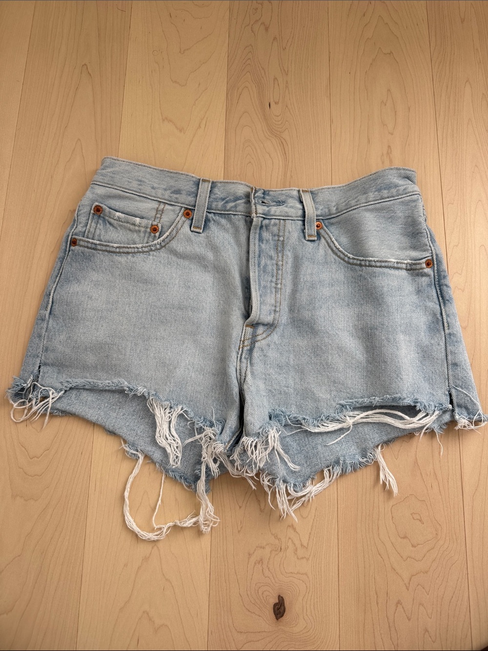 Levi 501 Light Blue Distressed Denim Women’s Shorts